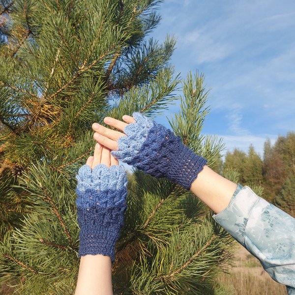 Blue-Scaly-Mitts-Women-S-Winter-Fluffy-Mittens-Knitted-Mittens