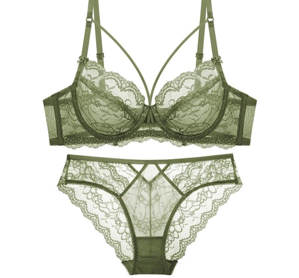 Ultra-thin hollow lace sexy bra and panty set large size C D - Inspire  Uplift