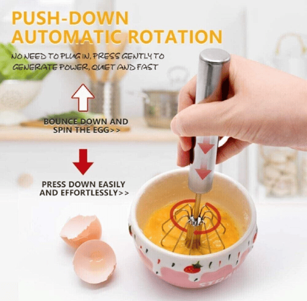 Semi-Automatic Egg Whisk Hand Push Egg Beater Stainless Stee