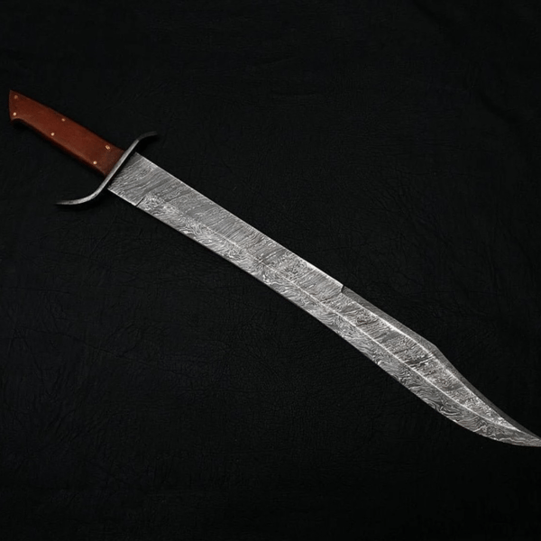 26 Custom Forged Damascus steel SWORD Handle with Brown Micarta With Leathers.jpg