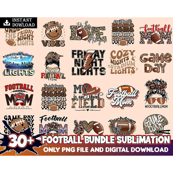 30 Football Png, Football Mama Png, Football Mom Png Design, Football Sublimation Design Transfer, Sports Png, Fall Png, Retro Football Png.jpg
