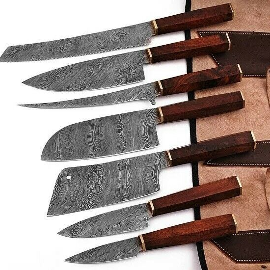 7 Pcs Handmade Handforged Chef Knife Set Damascus Steel Kitchen Knives Set, Handmade Knives, Hunting Knife 1.jpg