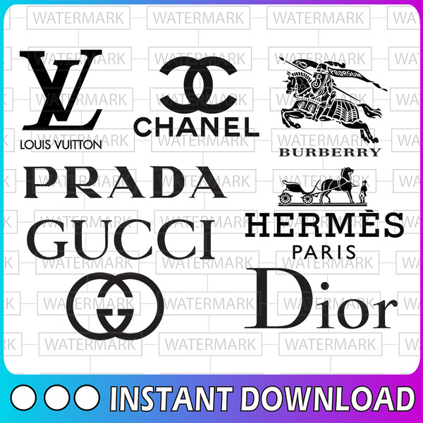 Logo Fashion brand Bundle: Louis Vuitton svg, Chanel svg, Burberry svg,  Prada svg, Gucci svg, Hermes Paris svg, Dior svg