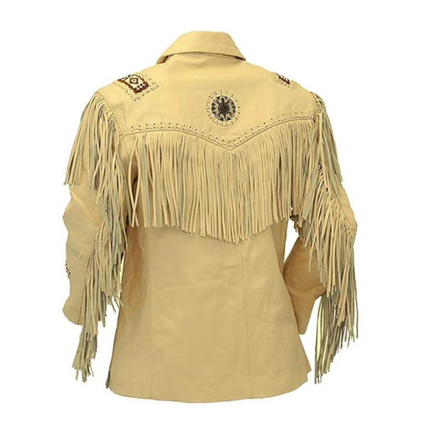 Native American Western Wear Fringe Cream Leather Jacket Coat1.jpg