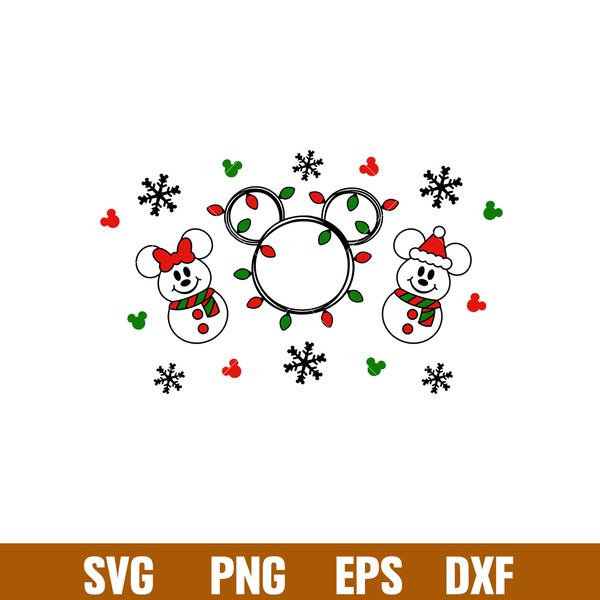 Cute Christmas Snowman Full Wrap, Cute Christmas Mickey _ Minnie Snowman Full Wrap Svg, Starbucks Svg, Coffee Ring Svg, Cold Cup Svg, png, dxf, eps file.jpg
