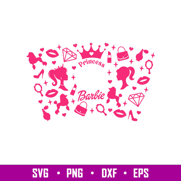Barbie Princess Full Wrap, Barbie Princess Full Wrap Svg, Starbucks Svg, Coffee Ring Svg, Cold Cup Svg, png, eps, dxf file.jpg