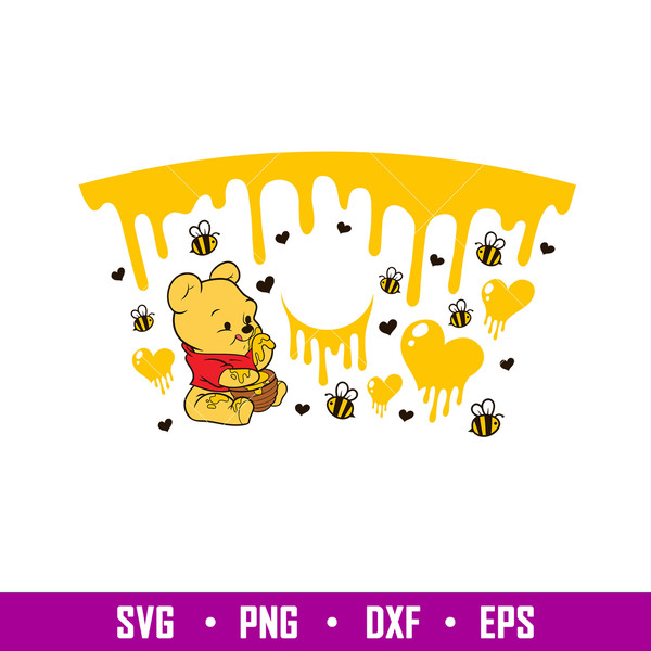 Dripping Heart Honey Bear Full Wrap, Dripping Heart Honey Pooh Bear Full Wrap Svg, Starbucks Svg, Coffee Ring Svg, Cold Cup Svg, png, dxf, eps file.jpg