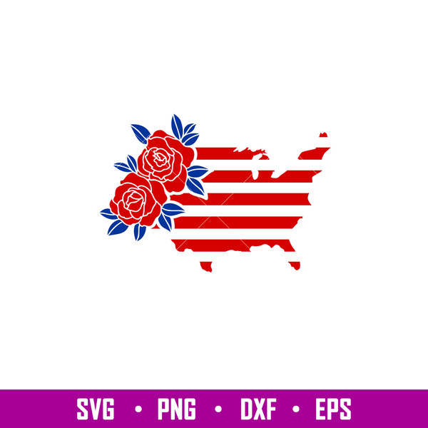 Floral USA Map, Floral USA Map Svg, 4th of July Svg, Patriotic Svg, Independence Day Svg, USA Svg, png,dxf,eps file.jpg