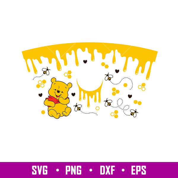 Honeycomb Drips Full Wrap, Honeycomb Drips Pooh Bear Full Wrap Svg, Starbucks Svg, Coffee Ring Svg, Cold Cup Svg,png,dxf,eps file.jpg