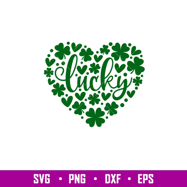 Lucky Clovers Heart, Lucky Clovers Heart Svg, Lucky Svg, Irish Svg, Clover Svg, png,dxf eps file.jpg