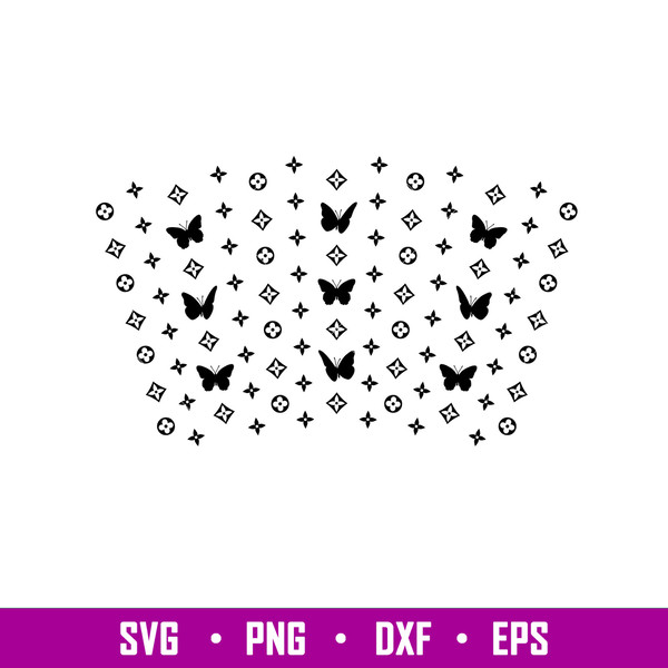 LV Butterfly Full Wrap, Butterfly Full Wrap Svg, Starbucks Svg, Coffee Ring Svg, Cold Cup Svg, png,eps,dxf file.jpg