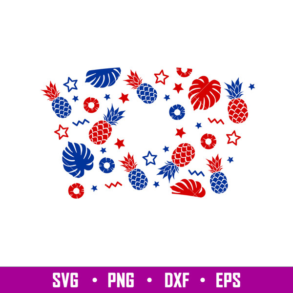 Patriotic Pineapple Full Wrap, Patriotic Pineapple Full Wrap Svg, Starbucks Svg, Coffee Ring Svg, Cold Cup Svg, png,dxf,eps file.jpg