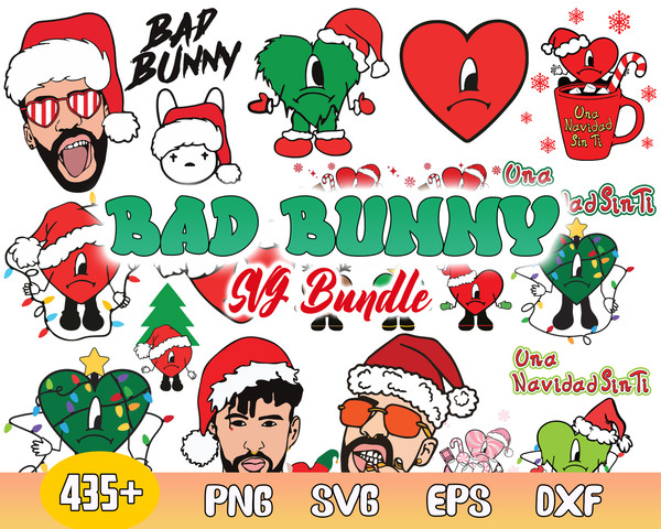 Bad Bunny Christmas Bundle Svg, Bunny Santa Claus Hat Christmas, Una Vidad Sin Ti Svg.jpg