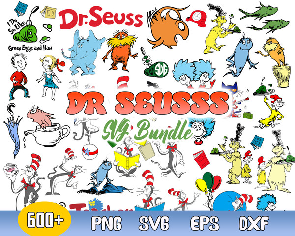 Bundle Dr. Seuss Svg, Dr. Seuss Charater Svg, Cat In The Hat Svg, Png Dxf Eps Digital File.jpg