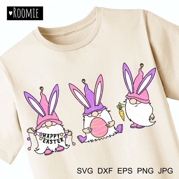 Easter Bunny Gnome with eggs pink color shirt design.jpg