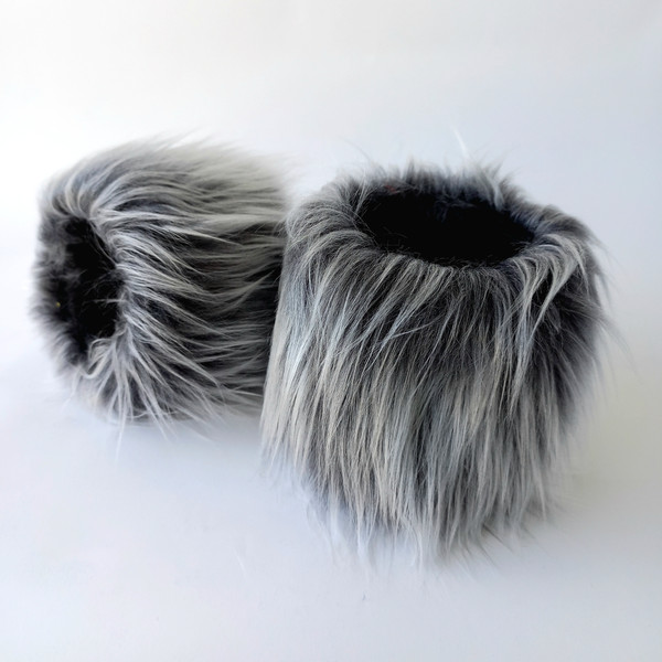 Ankle cuffs in faux wolf fur. Grey-black cuffs for the wolf costume.