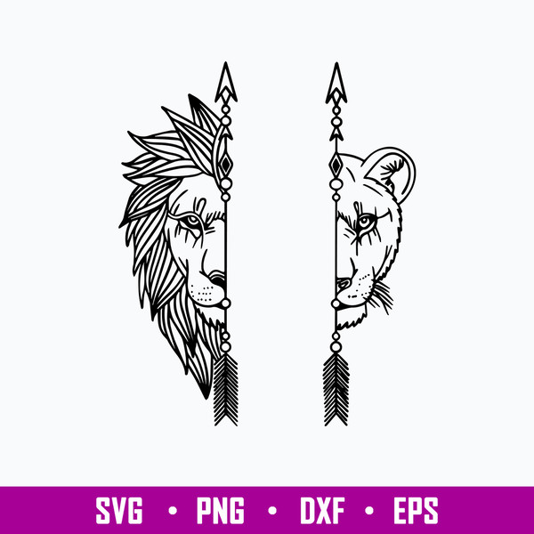 Arrow Lion Couple Svg, Lion Svg, Animal Svg, Png Dxf Eps Digital File.jpg