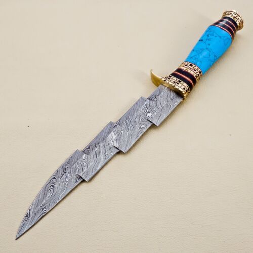 Handcrafted Custom Damascus Steel Hunting Knife with Turquoise Stone & Brass Handle (1).jpg