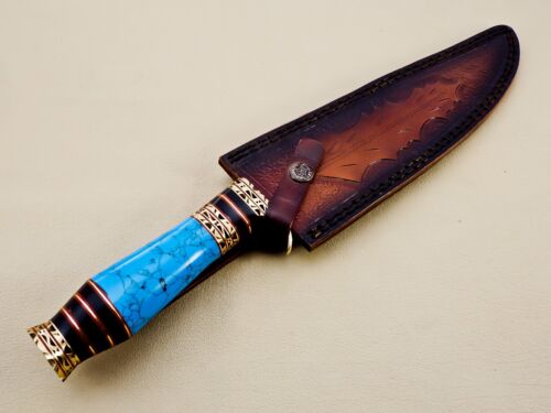 Handcrafted Custom Damascus Steel Hunting Knife with Turquoise Stone & Brass Handle (6).jpg