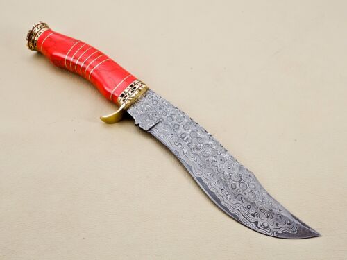 HANDMADE DAMASCUS STEEL HUNTING BOWIE KNIFE WITH TURQUOISE HANDLE GIFT FOR HIM (2).jpg