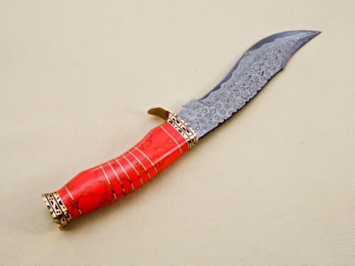 HANDMADE DAMASCUS STEEL HUNTING BOWIE KNIFE WITH TURQUOISE HANDLE GIFT FOR HIM (4).jpg