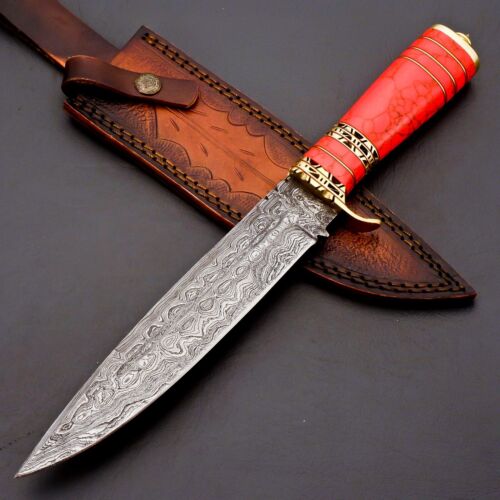 Exquisite Handmade Damascus Steel Hunting Bowie Knife with Custom Turquoise Handle - Perfect Gift for Him (1).jpg