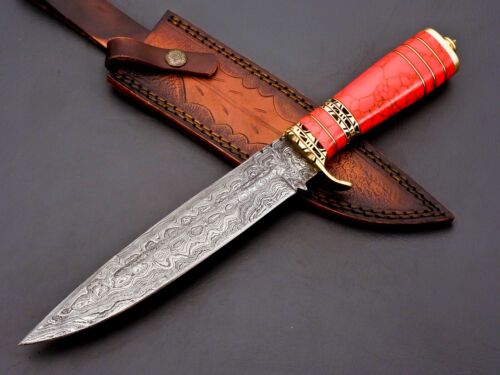 Exquisite Handmade Damascus Steel Hunting Bowie Knife with Custom Turquoise Handle - Perfect Gift for Him (2).jpg