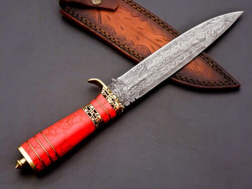 Exquisite Handmade Damascus Steel Hunting Bowie Knife with Custom Turquoise Handle - Perfect Gift for Him (6).jpg