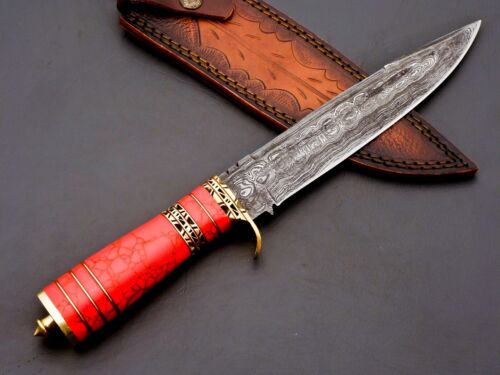 Exquisite Handmade Damascus Steel Hunting Bowie Knife with Custom Turquoise Handle - Perfect Gift for Him (7).jpg