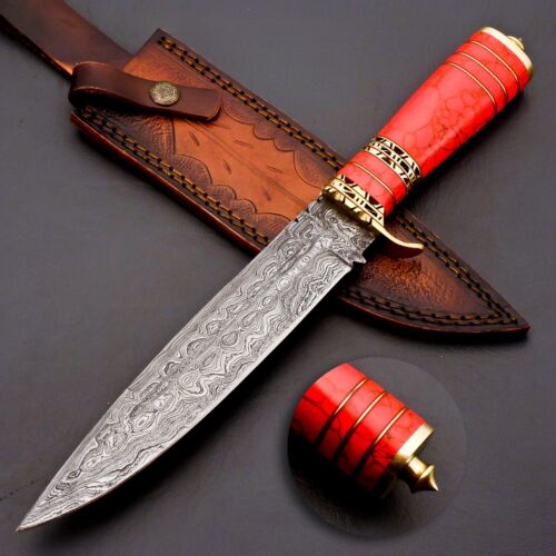 Exquisite Handmade Damascus Steel Hunting Bowie Knife with Custom Turquoise Handle - Perfect Gift for Him (11).jpg