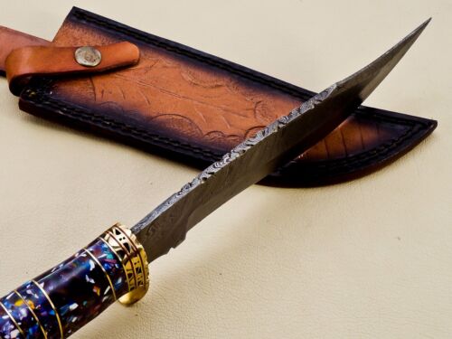 Unique Handmade Damascus Steel Hunting Bowie Knife with Resin and Brass Handle - Great Gift for Him (5).jpg