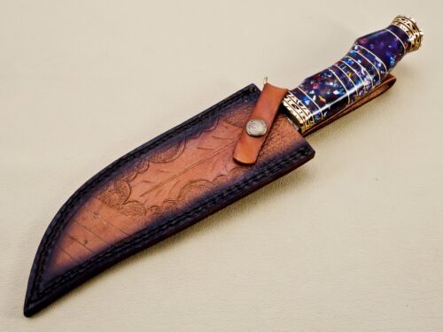 Unique Handmade Damascus Steel Hunting Bowie Knife with Resin and Brass Handle - Great Gift for Him (6).jpg