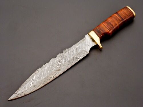Custom Handmade Damascus Steel Hunting Knife with Brown Resin & Brass Guard Handle (3).jpg