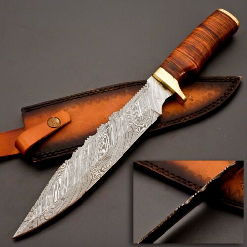 Custom Handmade Damascus Steel Hunting Knife with Brown Resin & Brass Guard Handle (10).jpg
