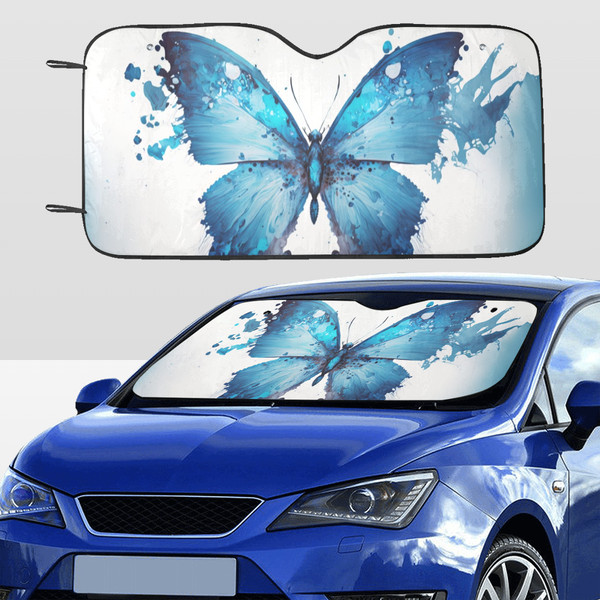 Blue Butterfly Watercolor Style Car SunShade.png