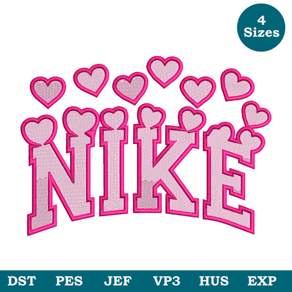 Nike hearts Embroidery Design, Custom love logo Swoosh file, 4 sizes, Instant Download image 1.jpg