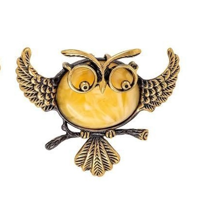 Amber Owl Brooch Birds Brooch Pin Animals Jewelry Brooch For Women Men Smart Owl With Glasses Yellow Gold Autumn Jewelry Brooch.jpg