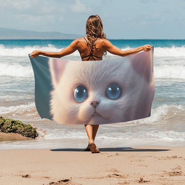 Cute Cat Kawaii Beach Towel.png