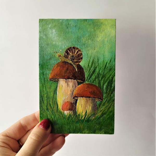 Mushroom-acrylic-painting-snail-art-wall-decor.jpg