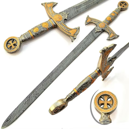 The Custom Damascus Steel Templar Crusader Medieval Knights Arming Sword (4).png