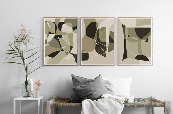 3 abstract prints in gray and green tones are available for download