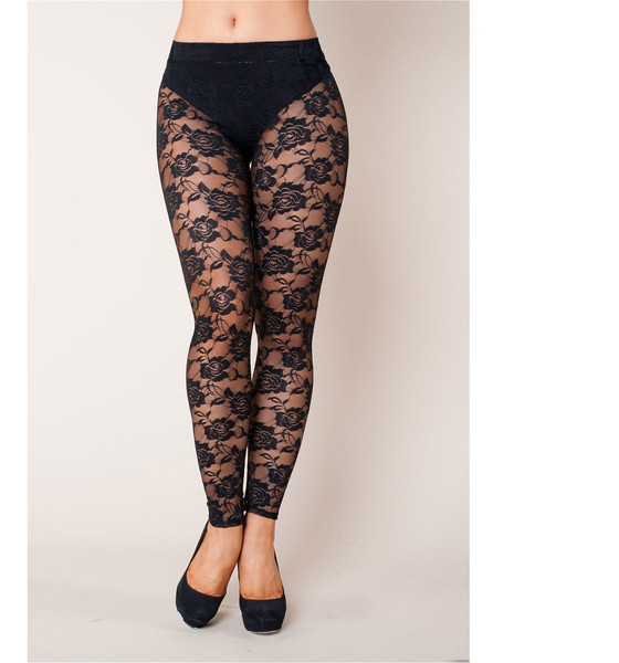 Black Lace Leggings for Women High Waisted Dressy Floral Leggings