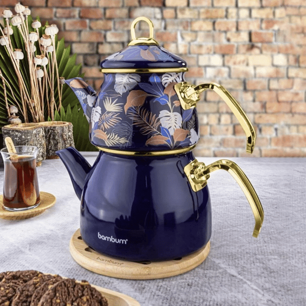 Navy Blue Teapot Set / Turkish Tea Pot Set, Turkish Samovar Tea Maker, Tea  Kettle for Loose Leaf Tea