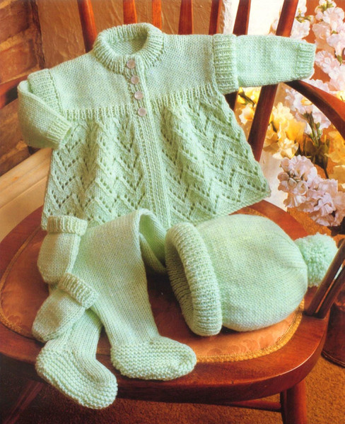 Baby Knitting Pattern, coat, leggings, pompom hat, mittens.jpg