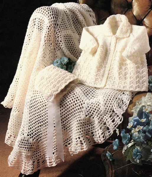 Baby Coat, Bonnet And Shawl, Knitting And Crochet Pattern.jpg
