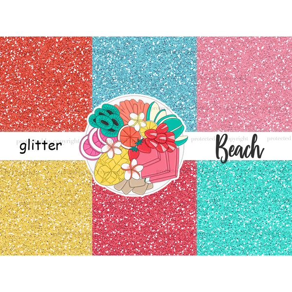 Bright tropical sparkle digital glitter for crafting, stickers and planner. Red metal texture. Blue glitter background. Turquoise glitter background. Yellow gli
