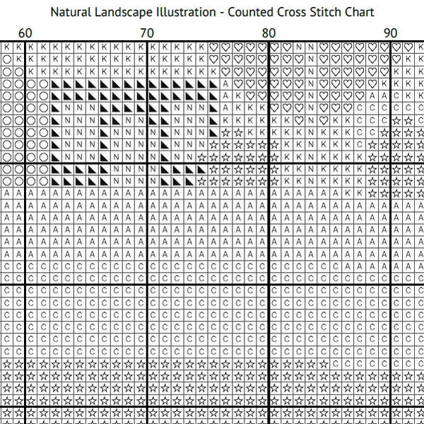 Natural Landscape Illustration Counted Cross Stitch Pattern Black & White Symbols 601 x 601.jpeg