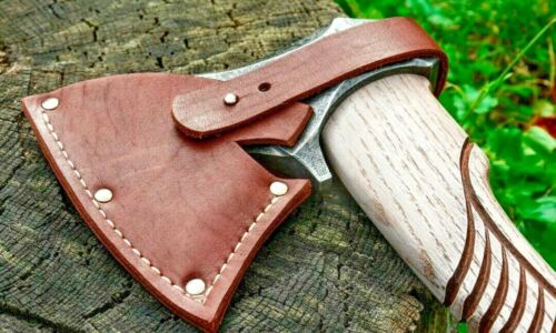 Custom Handmade Tomahawk, Engraved Viking Axe, Carbon Steel Axe, Beautiful Axe Gift, Leather Sheath, Wooden Gift Box (5).jpg