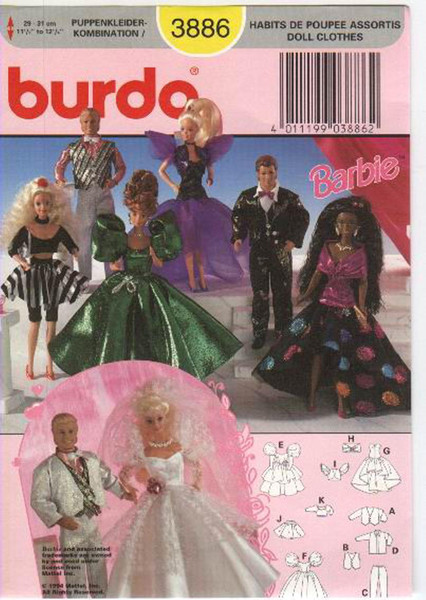 doll clothes pattern Barbie dress, blouse, skirt, pants wardrobe.jpg