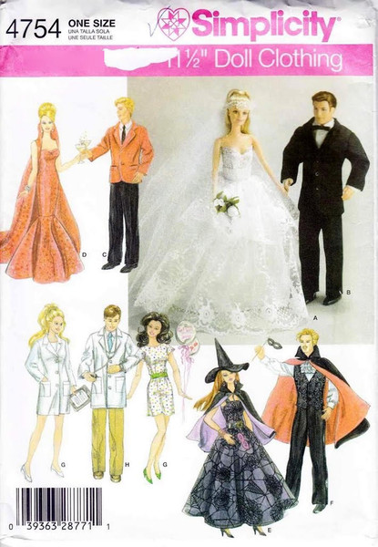 Simplicity 4754 Barbie and Ken wardrobe, sewing pattern Wedding dress.jpg